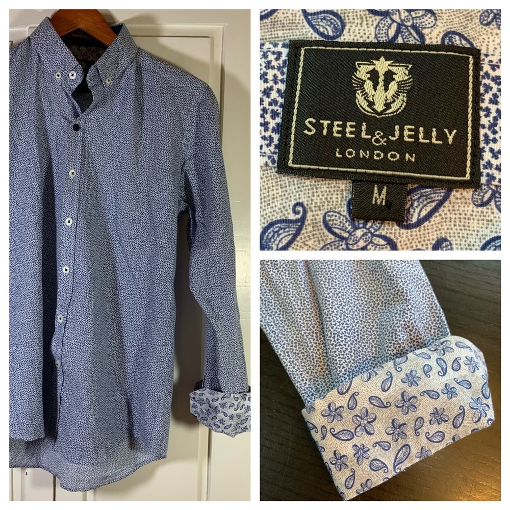 Men's Blue Button-Down Shirt - Medium